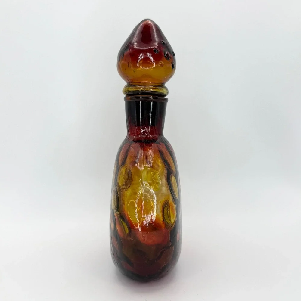 Vintage Amberina Glass Decanter Bottle Stopper Art Glass Handblown Rustic Optic‎